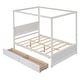preview thumbnail 3 of 7, Full Size Wood Canopy Bed with 2 Drawers - Modern Design for Stylish Bedrooms, Brushed White/Brown/Grey