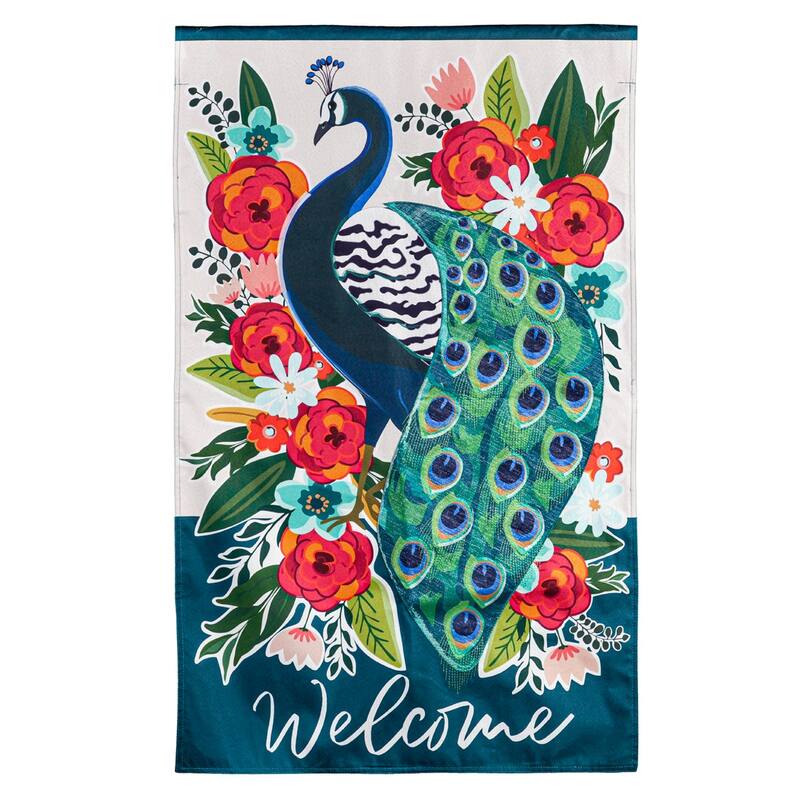 Floral Peacock House Linen Flag
