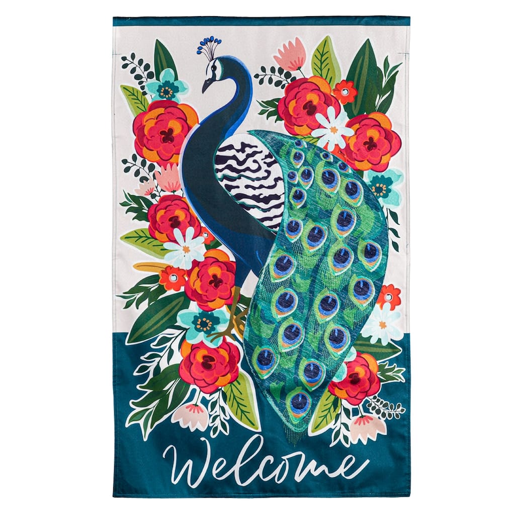 Floral Peacock House Linen Flag