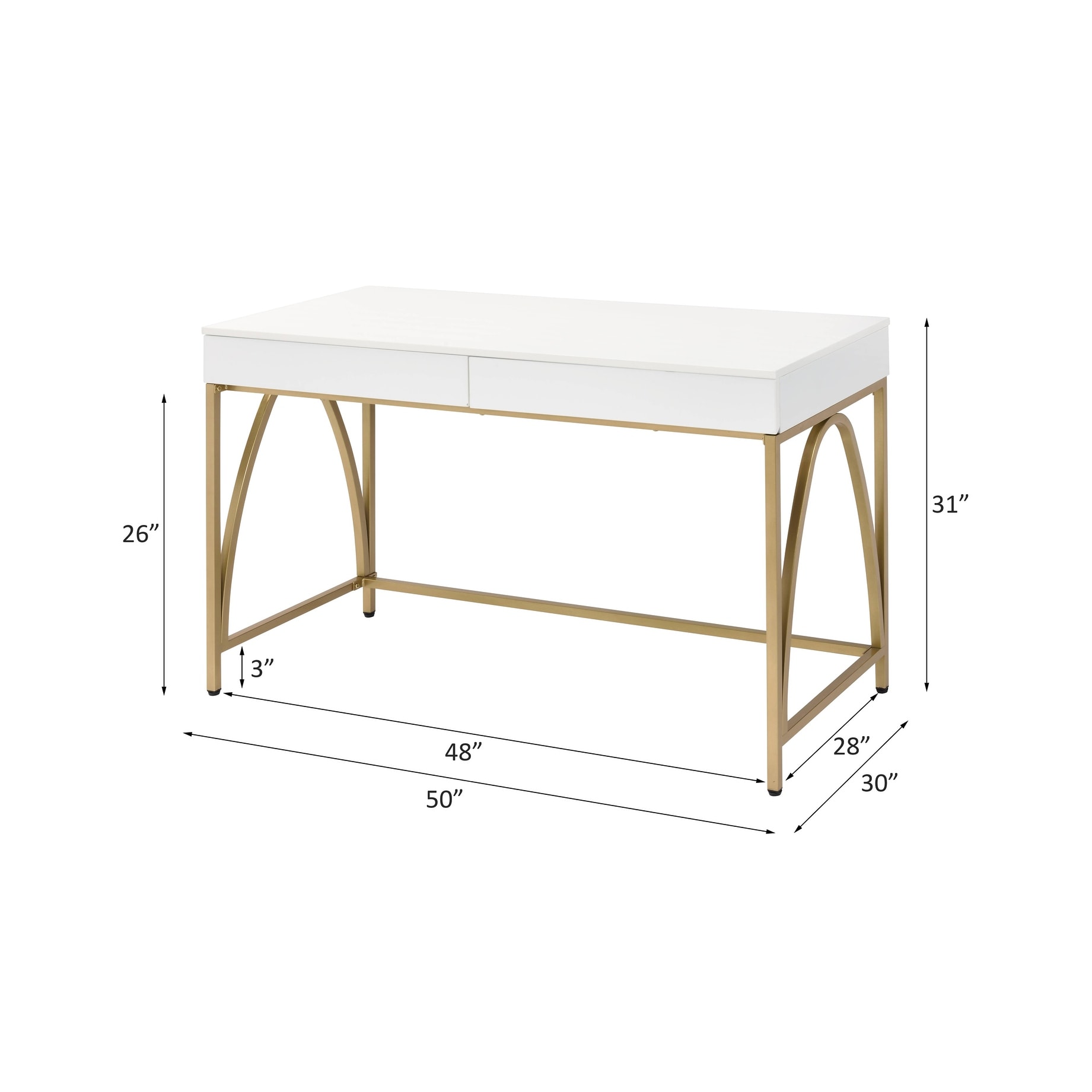 ACME Lightmane Writing Desk in White High Gloss and Gold ...