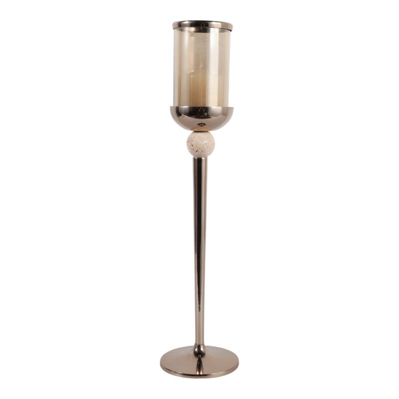 Metal Marble Floor Candle Holder Elegant Sculptural Hurricane