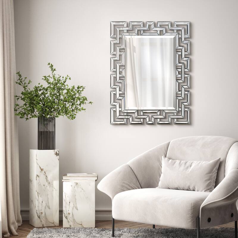 Elegant Geometric Border Beveled Decorative Wall Mirror - Clear - 31 x 40