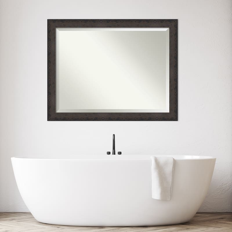 Dappled Beveled Wood Framed Bathroom Vanity Wall Mirror