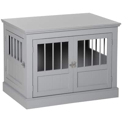PawHut Dog Crate End Table with Triple Doors, Wooden Dog Crate Furniture Indoor Use, Puppy Crate with and Steel Tubes