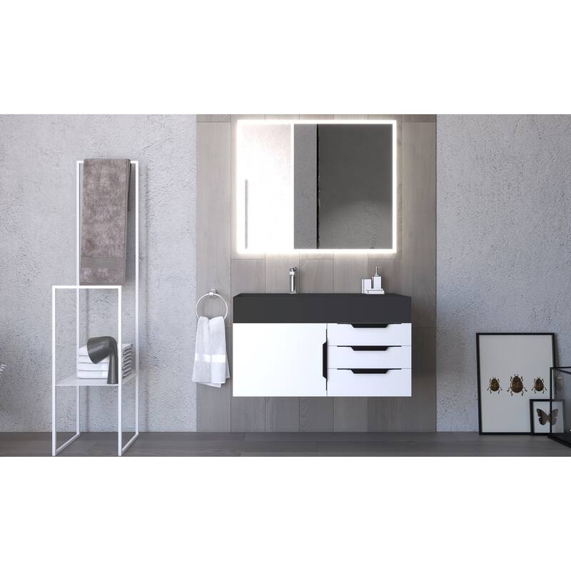 Amazon 36" Wall Mounted Bathroom Vanity Set w/ Black Top