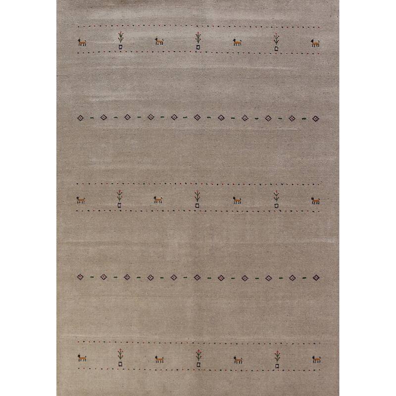 Ltribal Beige Gabbeh Oriental Area Rug Handmade Wool Carpet - 5'10" x 7'8"