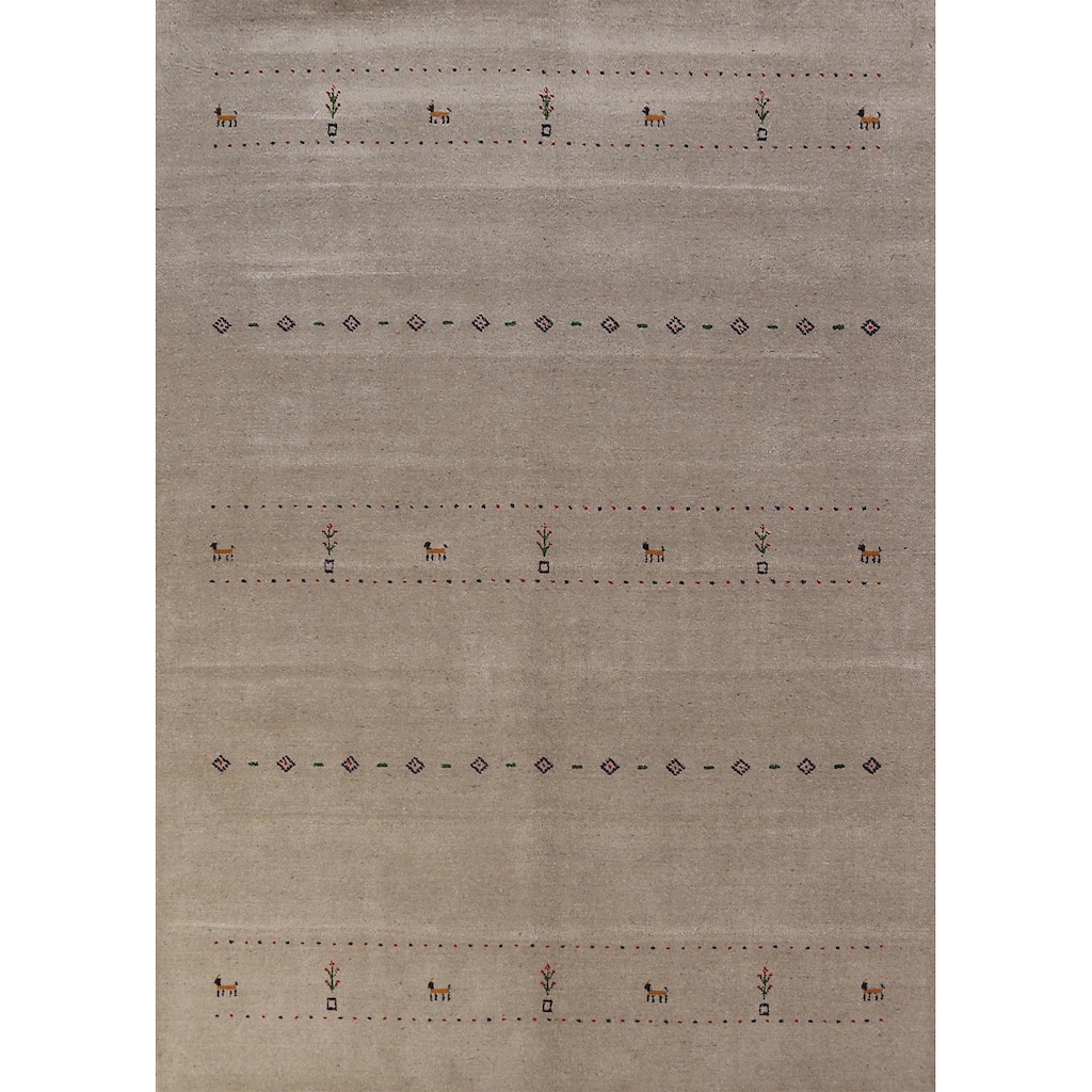Ltribal Beige Gabbeh Oriental Area Rug Handmade Wool Carpet - 5'10" x 7'8"