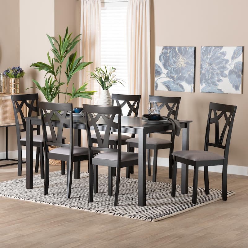 Sylvia Modern Grey Fabric and Dark Brown Finished Wood 7-Piece Dining Set