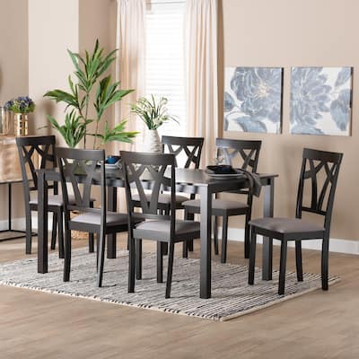 Sylvia Modern Grey Fabric and Dark Brown Finished Wood 7-Piece Dining Set