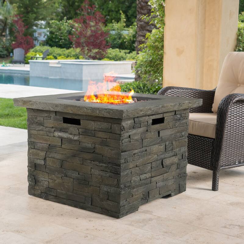 33 in. W x 33 in. D x 24.5 in. H Square Propane Burning Outdoor Fire Pit in Gray