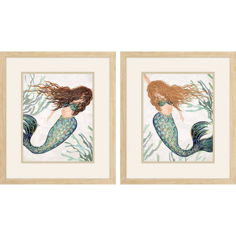 Mermaid S/2 Framed Art Under Glass - 20 X 17 X 1