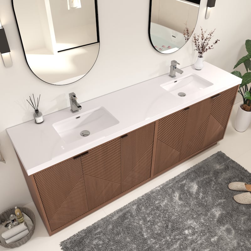 Milano 84" Freestanding Bathroom Vanity with Double White Sink
