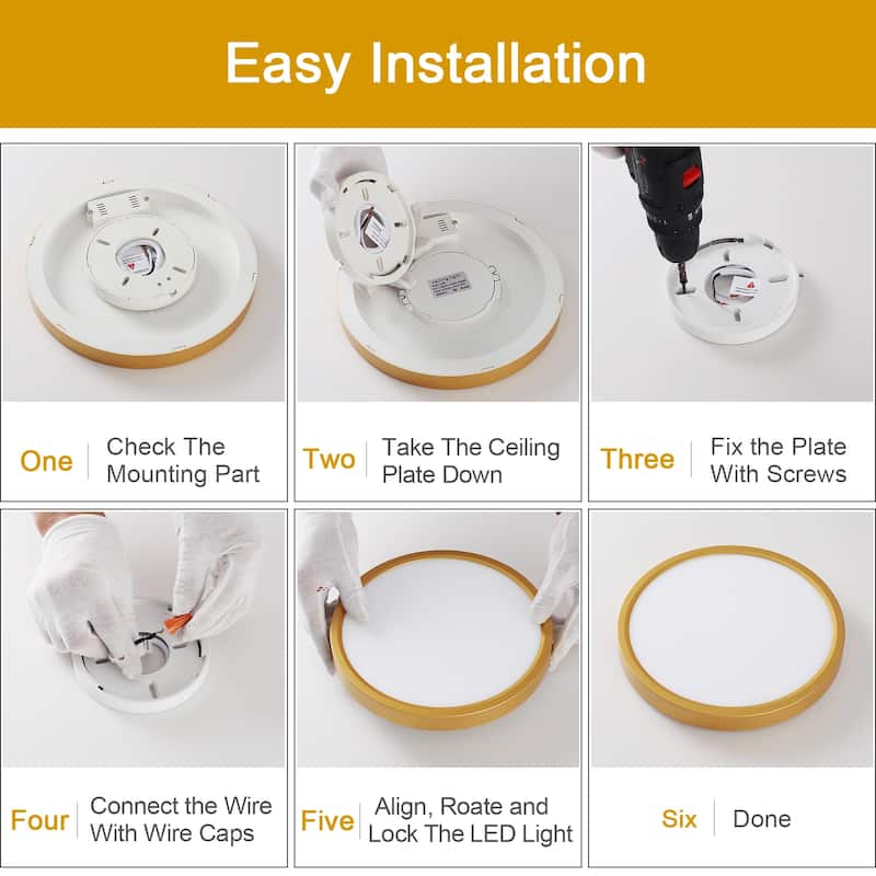 24 Watts Round Tricolor Selectable LED Flush Mount Ceiling Light for Dining Room Living Room Bedroom Kitchen - 9.06"Dx0.91H"