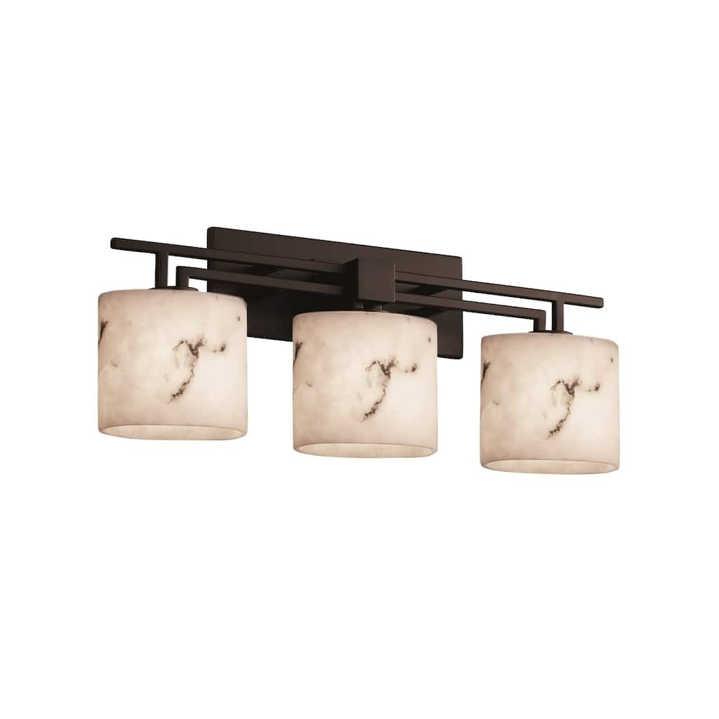 Justice Design LumenAria Aero 3-light Matte Black Bath Bar, Faux Alabaster Oval Shade
