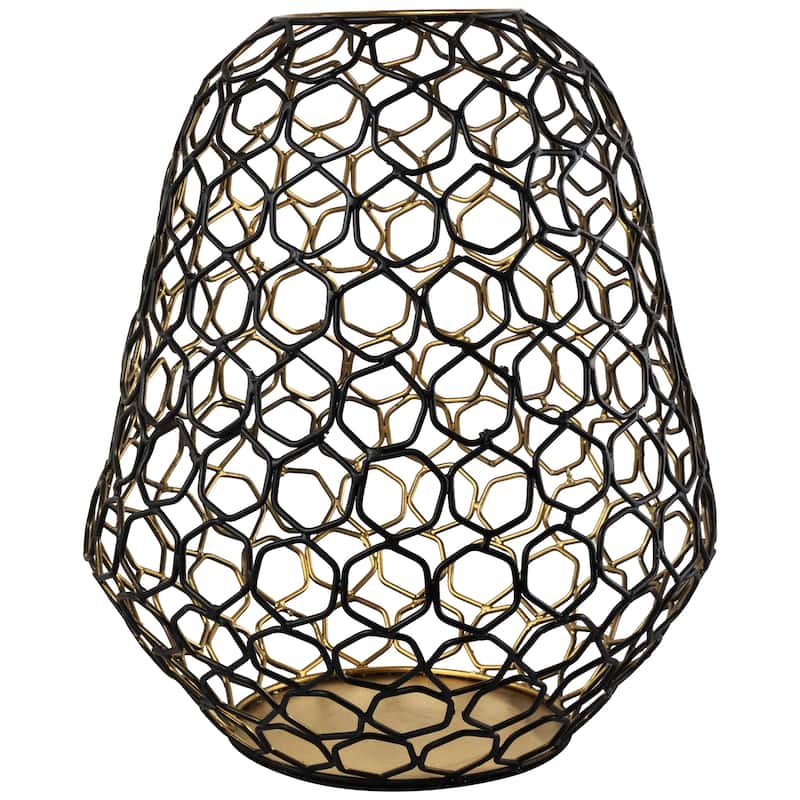Large Geometric Cage Iron Pillar Candle Holder - 14.25" - Black and Gold