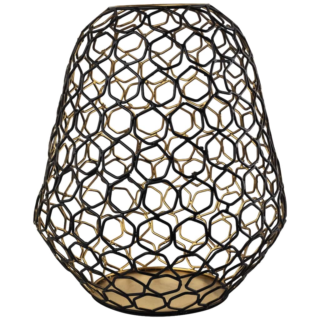 Large Geometric Cage Iron Pillar Candle Holder - 14.25" - Black and Gold