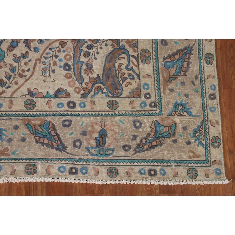 Over-Dyed Tabriz Persian Vintage Area Rug Handmade Beige Wool Carpet - 6'9"x 9'1"