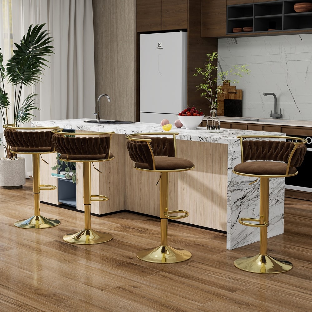 Modern Velvet 26" Adjustable Swivel Bar Stools (Set of 4)