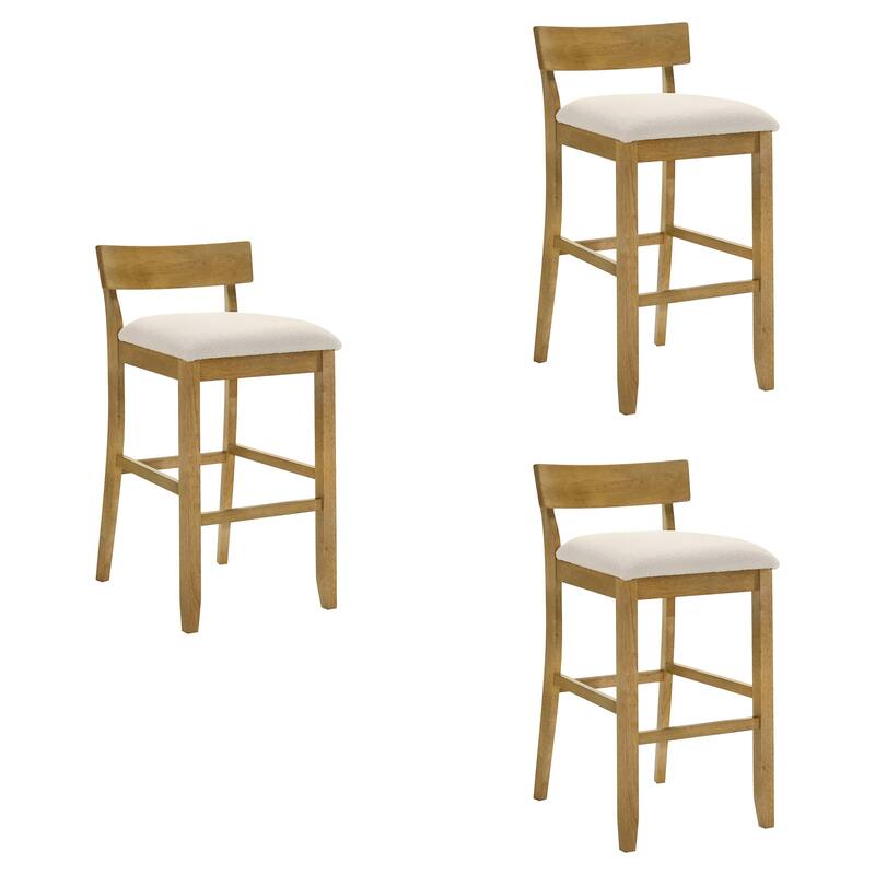 Merie Modern Transitional Wood Counter Height Kitchen Bar Stool with White Boucle Fabric Upholstered Seat - Set of 3 - White/Amber Glow - Bar Height