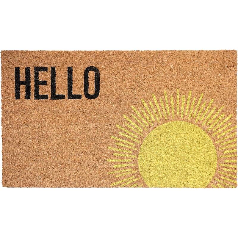 HomeRoots 17" X 29" Brown Yellow And Black Sunny Hello Outdoor Coir Door Mat - 17.00' X '29.00