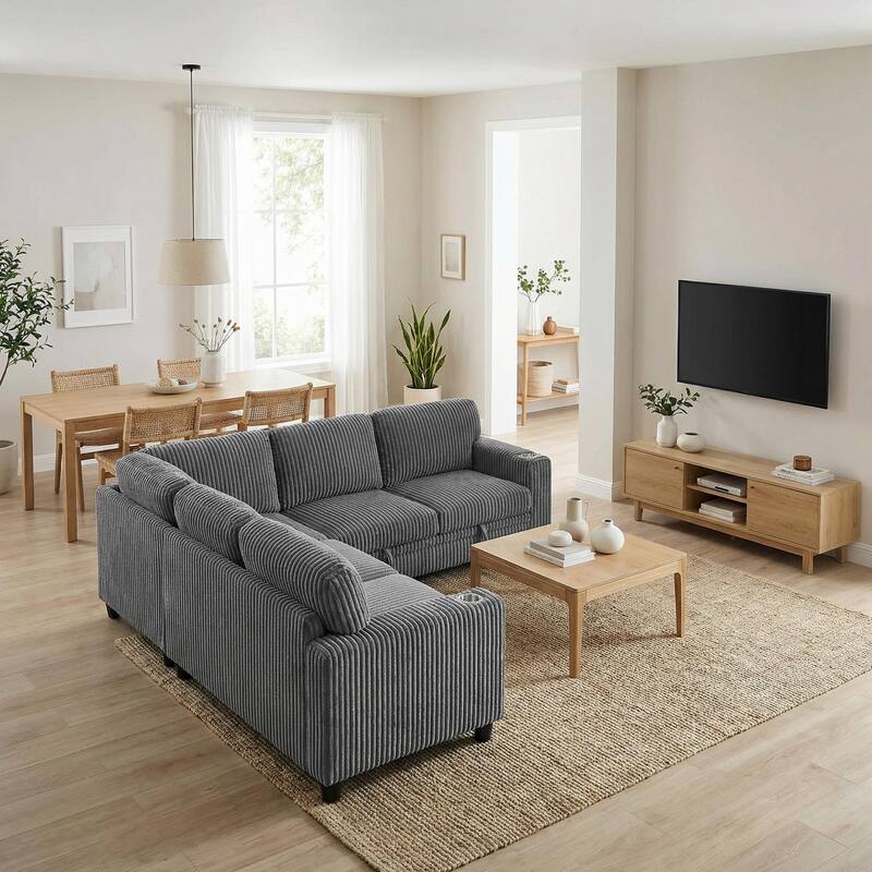 Homylin L-Shaped Sleeper Sectional Sofa with Pull-Out Bed, Storage & USB, 5-Seat