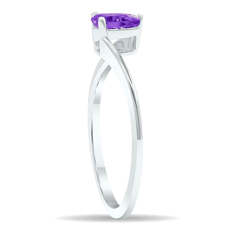 Women's Solitaire Amethyst Wave Ring in 10K White Gold
