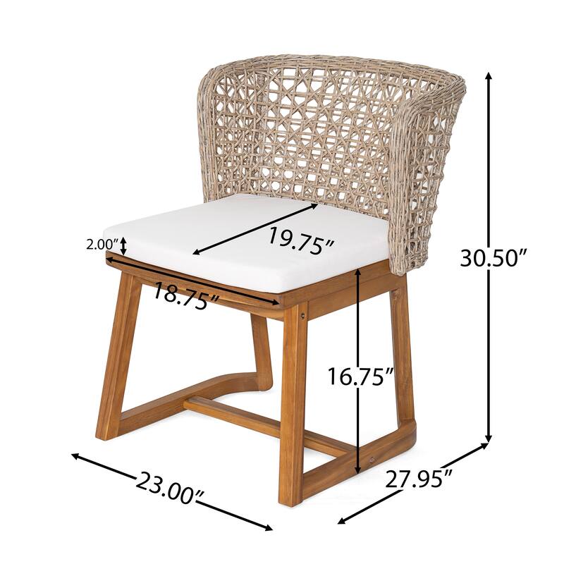 Christopher Knight Home - Dome 5-Piece Outdoor Acacia Wood Dining Set with Wicker Chairs & 31.5" Square Dining Table