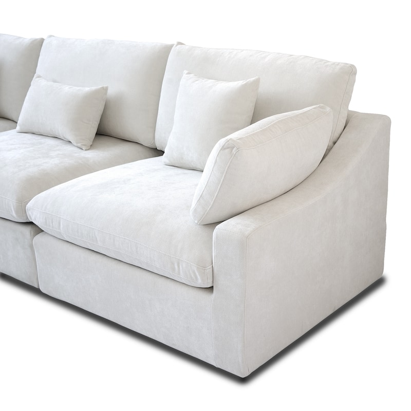 82.68'' Down Filled Sectional Couch L-shape Linen Upholstered Loveseat with Ottoman
