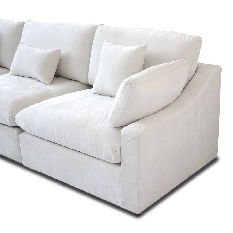 Minimalist Linen Sectional Sofa Cloud Couch, L-Shape Deep Seat Couch with Cushions