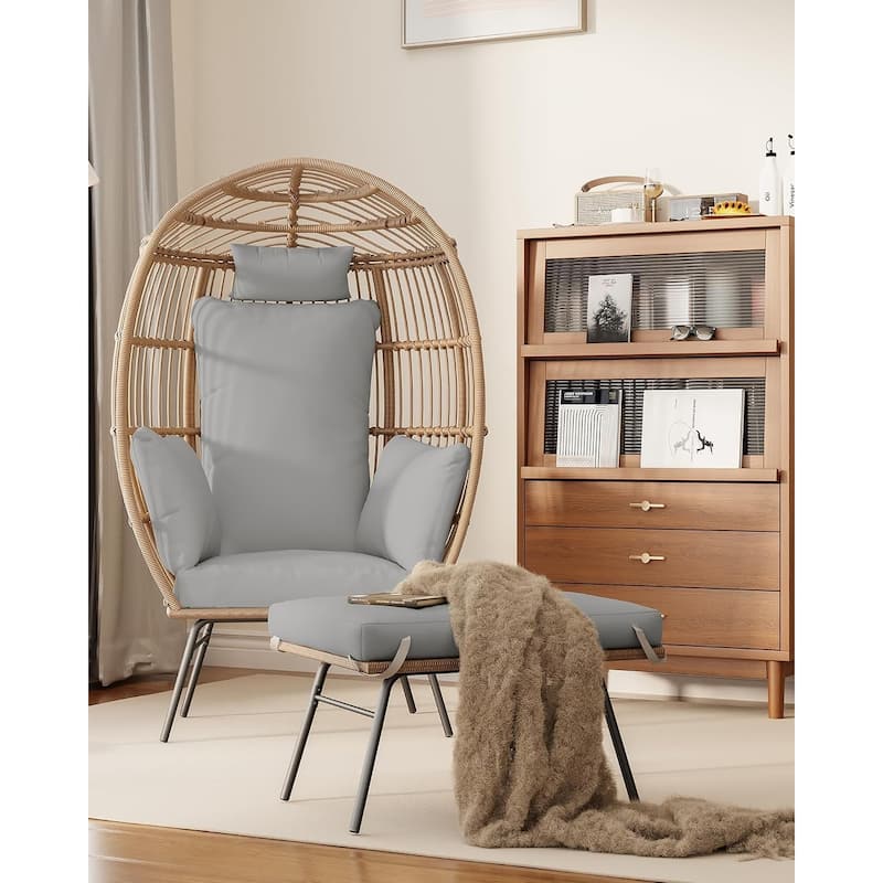 Patio Egg Chair Outdoor with Ottoman Cushions