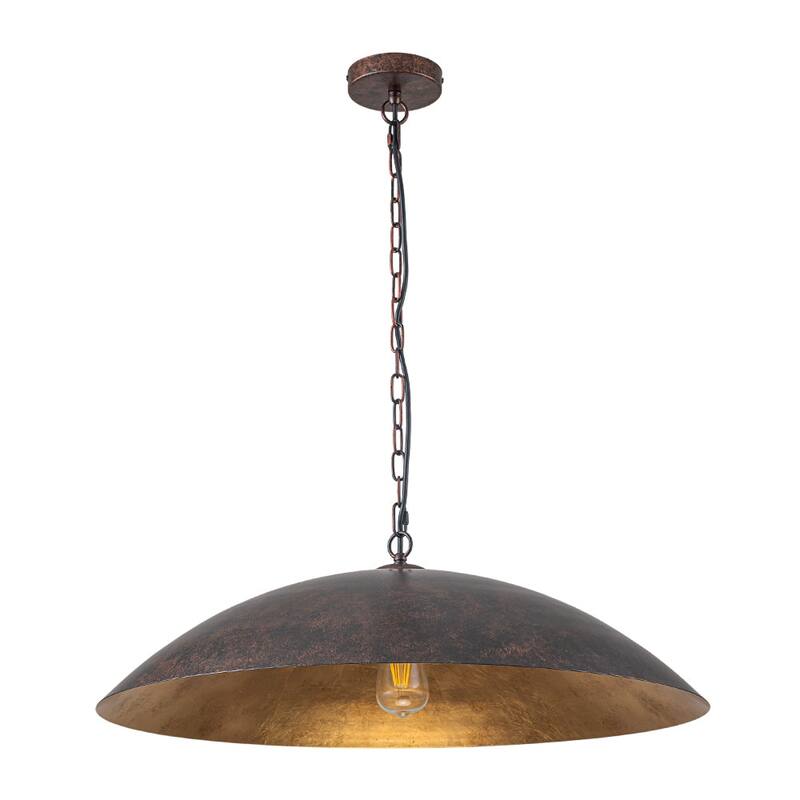 1-Light Black Gold Oversized Metal Dome Pendant Light - 27in