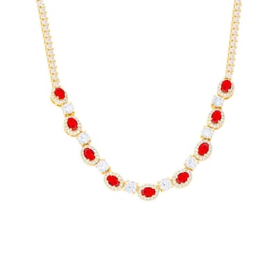 Victoria Townsend Yellow Gold Plated Created Ruby & Cubic Zirconia Oval Frontal Necklace