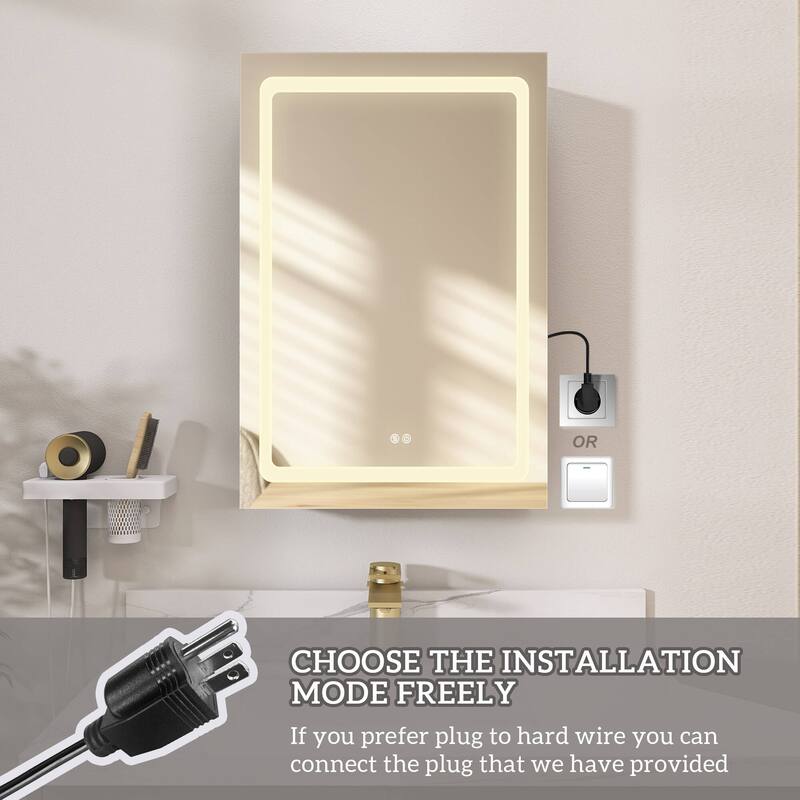 ZEAFIVE LED Black Bathroom Medicine Cabinet Surface Mount Defog Medicine Cabinet 3 Lights Dimmable