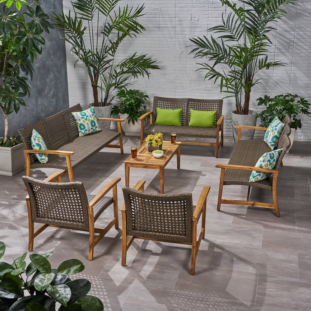 Hampton Outdoor 6 Piece Sofa and Loveseat Chat Set by Christopher Knight Home