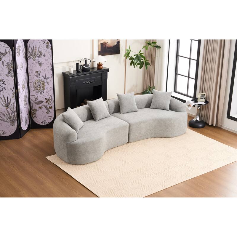 Modular Curved Sectional Sofa, Full Compression 4-Seater Foam Couch, Chenille Boneless Cloud Sofa for Living Room, Bedroom