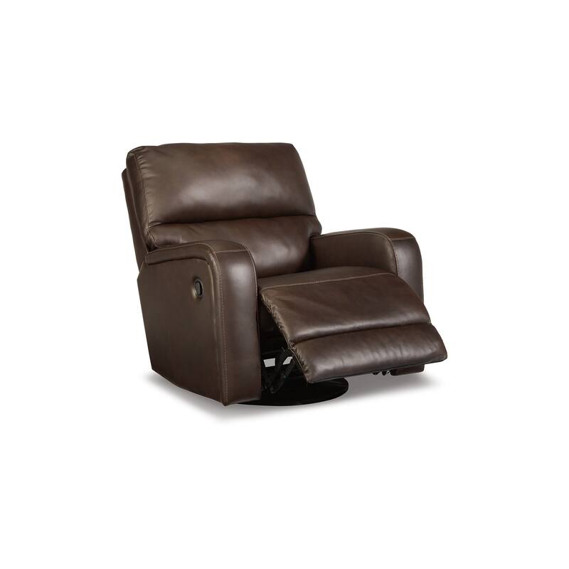 43 Inch Swivel Glider Chair, Manual Recliner, Browned Faux Leather