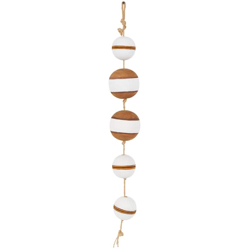 Wood Buoy Two-Toned Striped Hanging Wall Decor with White Accents and Jute Rope - Brown - Roche River Decor