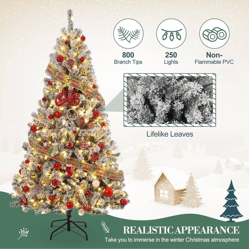 6 Ft Pre-Lit Snow Flocked Artificial Christmas Tree