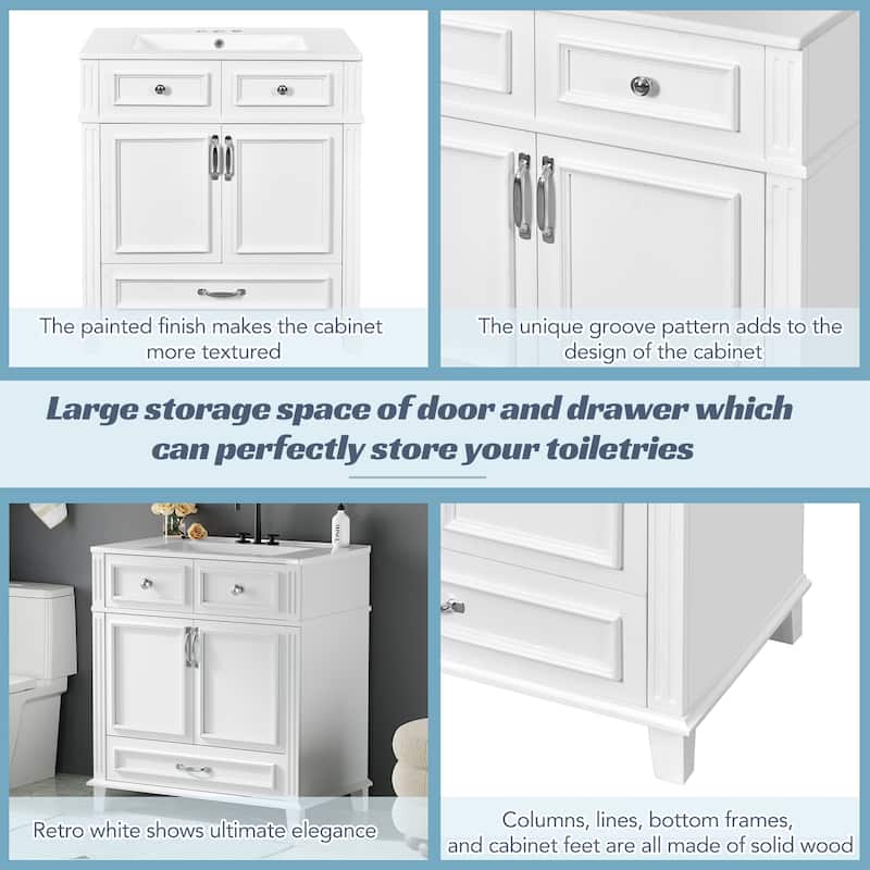 30'' Freestanding Bathroom Vanity with White Integrated Ceramic Sink - 29.37'' x 17.87'' x 33.14''