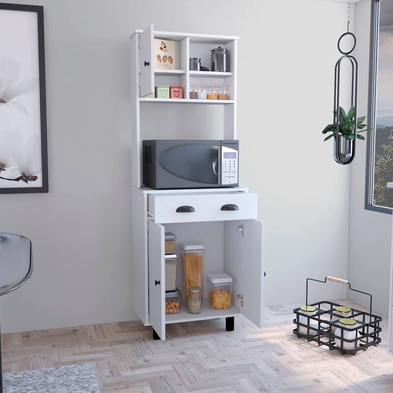 Kitchen Pantry with 2 Cabinets, 2 Open Shelves, and Drawer