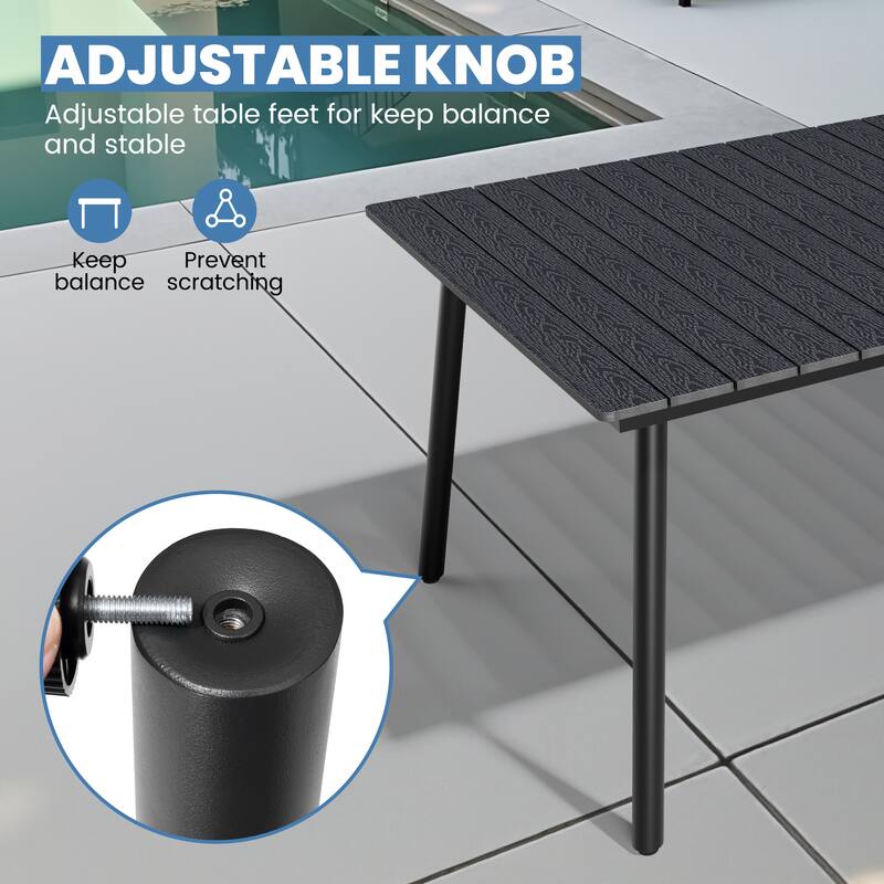 11-piece Outdoor Aluminum Rectangle Patio Dining Table with Umbrella Hole and Chairs