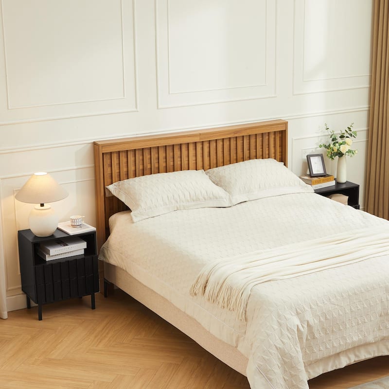 Mid Century Woodgrain Nightstand Pair 2 Drawers Bedside Table