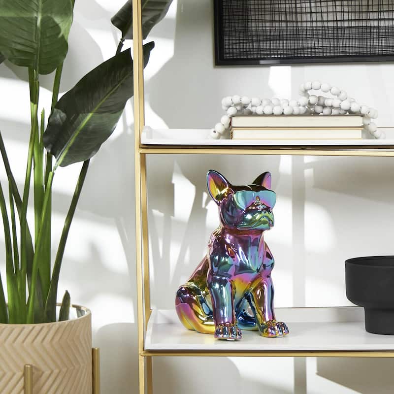Ceramic Bulldog Decorative Sculpture with Sunglasses - Silver, Gold - CosmoLiving by Cosmopolitan