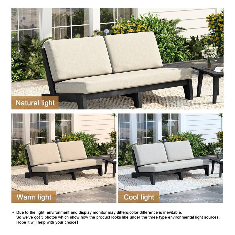 3 Seat Wood 64" W Outdoor Patio Sofa with Cushion