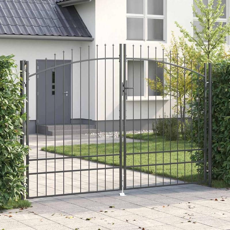 vidaXL Garden Gate with Lock Gray Steel - 78.7" x 118.1