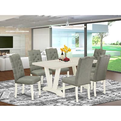 HomeStock 7-Pc Natural Oak Finish Solid Wood Top Dining Table with 6 Parson-Chairs