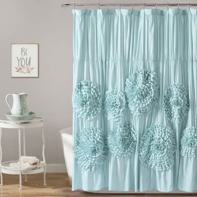 Silver Orchid Bara Ruffle Flower Trim Shower Curtain