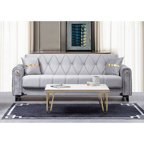 Nevada Modern Silver Velvet Upholstered Tufted Sleeper Sofa with Storage