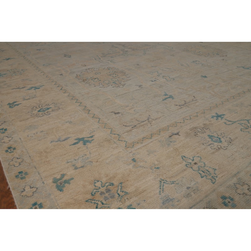 Hand Knotted Oriental 100% Wool Carpet Transitional All-Over Beige & Ivories Oushak Area Rug - 10' 6'' X 8' 2''