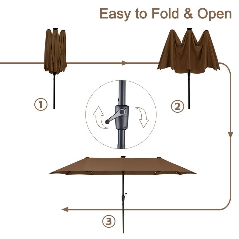 Ainfox 13ft Double-sided Patio Umbrella Solar LED Lighted Outdoor Martet Umbrella with Base
